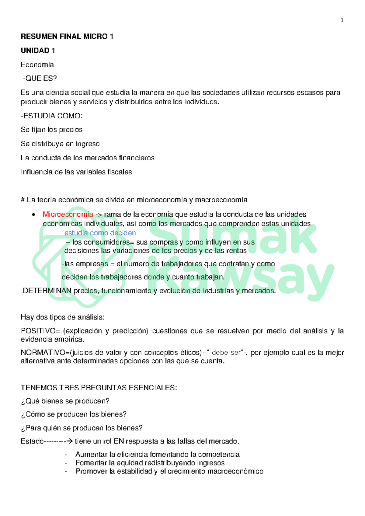Resumen Final de Microeconomía 1 con Respuestas (MICRO 1) - Document Preview