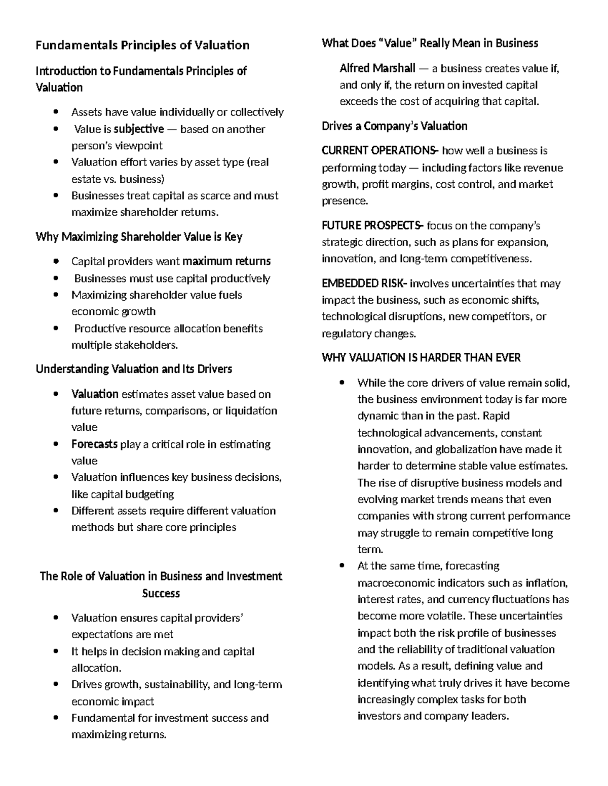 Fundamentals of Valuation: Key Principles and Business Impact - Studocu