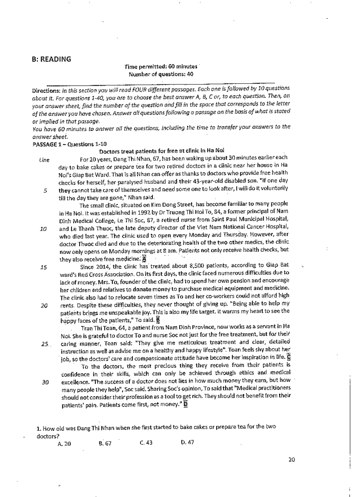 Practice Test 1: Reading Comprehension Questions and Passages - Studocu