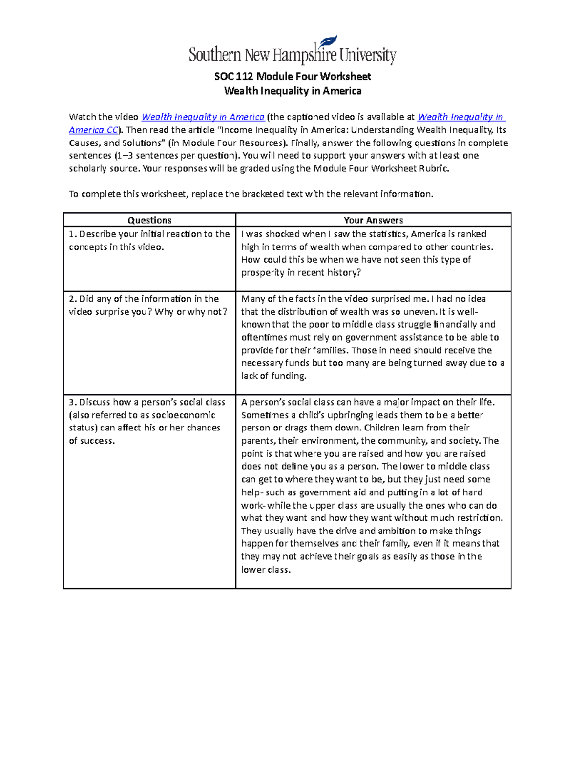 SOC112 Module 4 Wealth Inequality Assignment Responses - Studocu