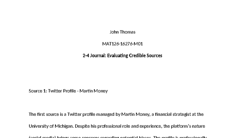 MAT 126 Week 2 Journal: Evaluating Sources for Credibility - Studocu
