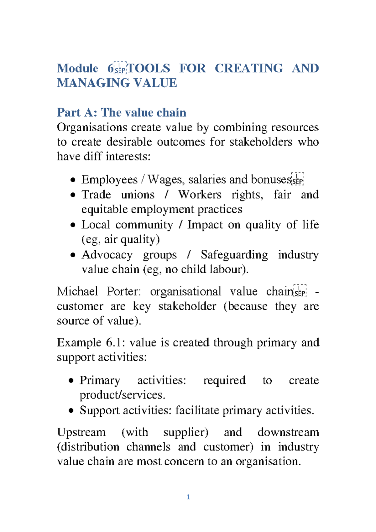 CPA Australia - SMA - Module 6: Value Chain and Costing Insights - Studocu