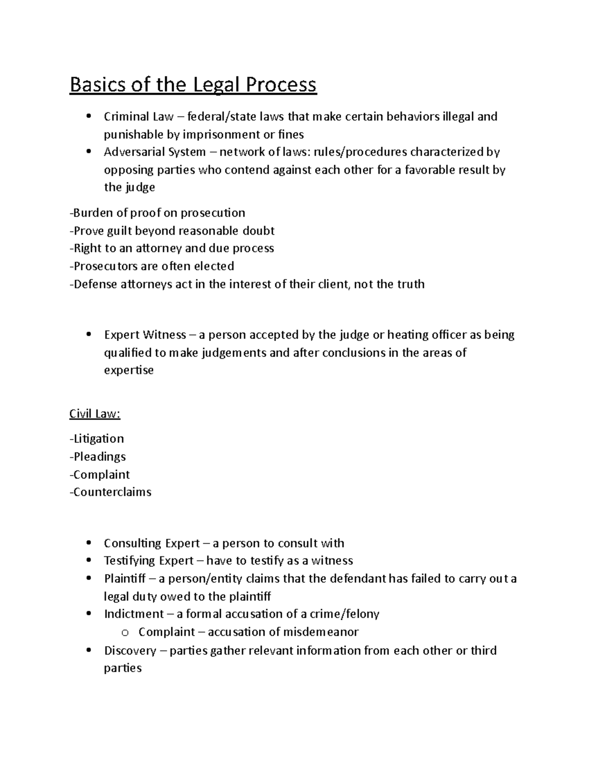 Basics of the Legal Process - Studocu