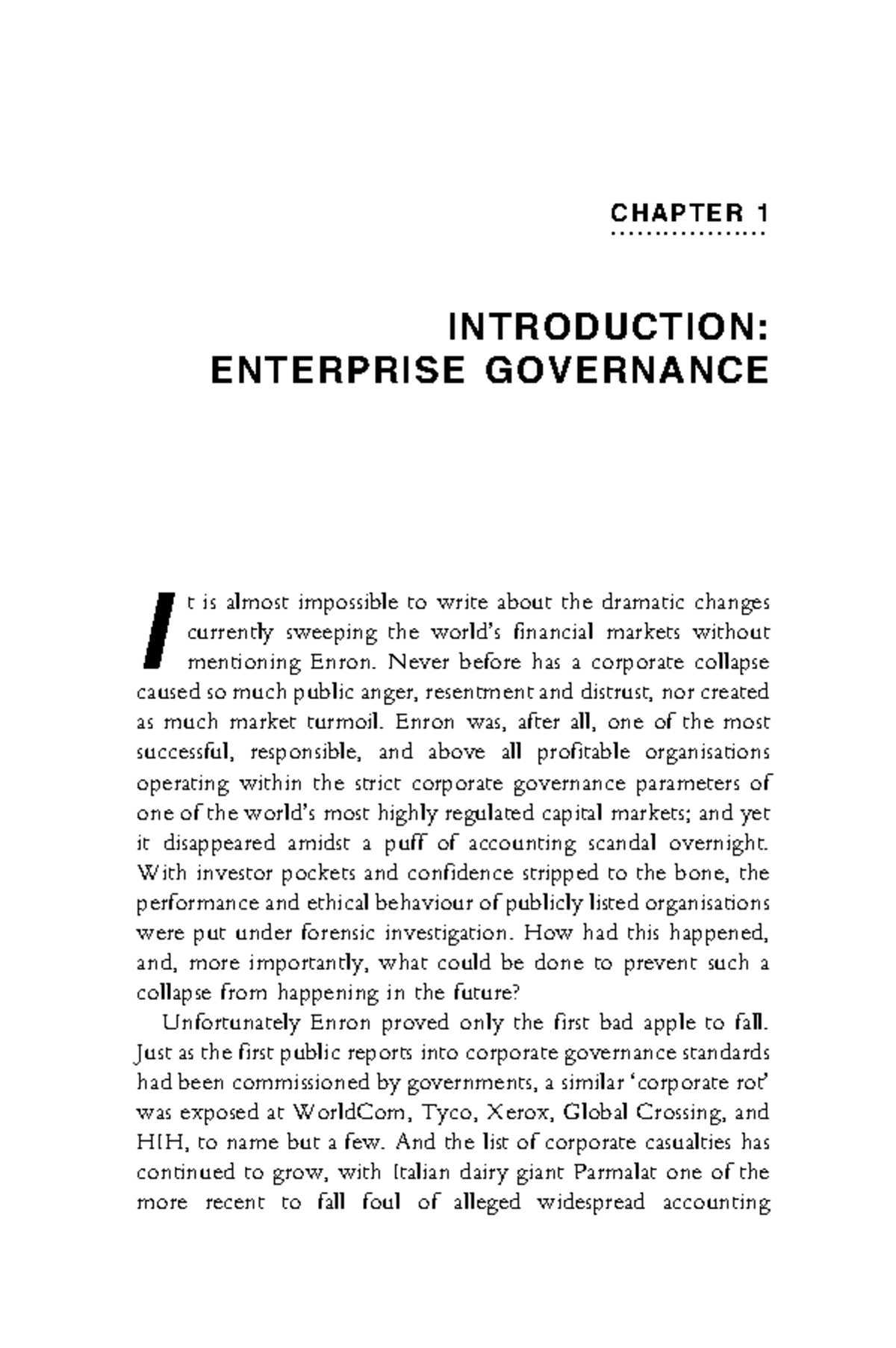 CHAPTER 1: INTRODUCTION TO ENTERPRISE GOVERNANCE AND STRATEGY - Studocu