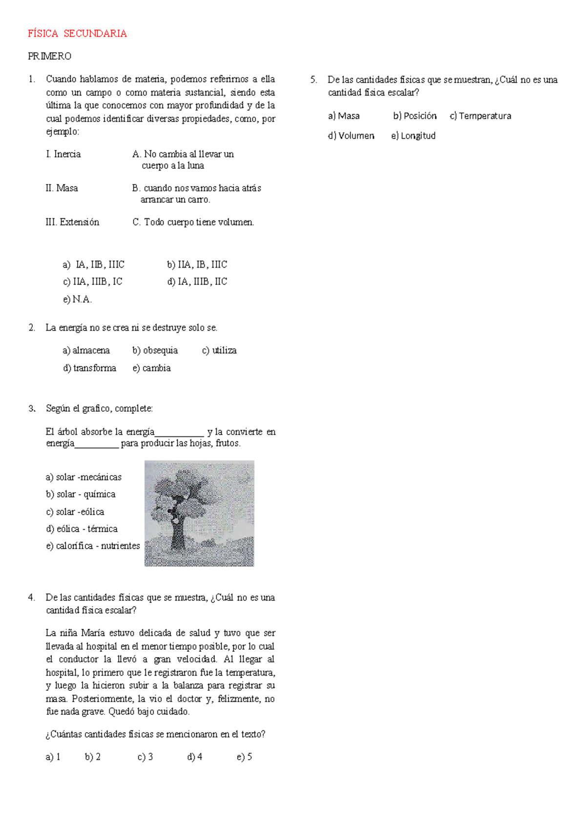 Examen de Física Secundaria 1-5 Julio - Studocu