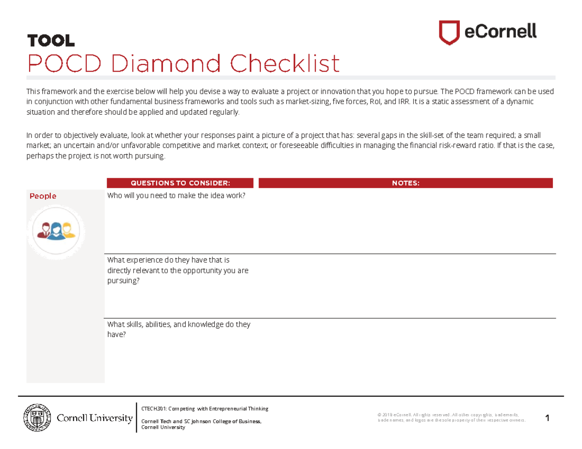 CTECH301: POCD Tool and Checklist for Project Evaluation - Studocu