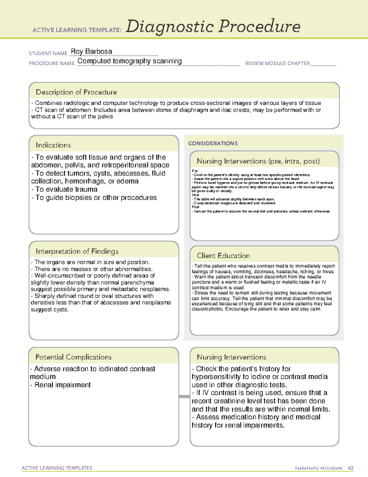 Diagnostic Procedure for Computed Tomography: A Patient Guide - Studocu