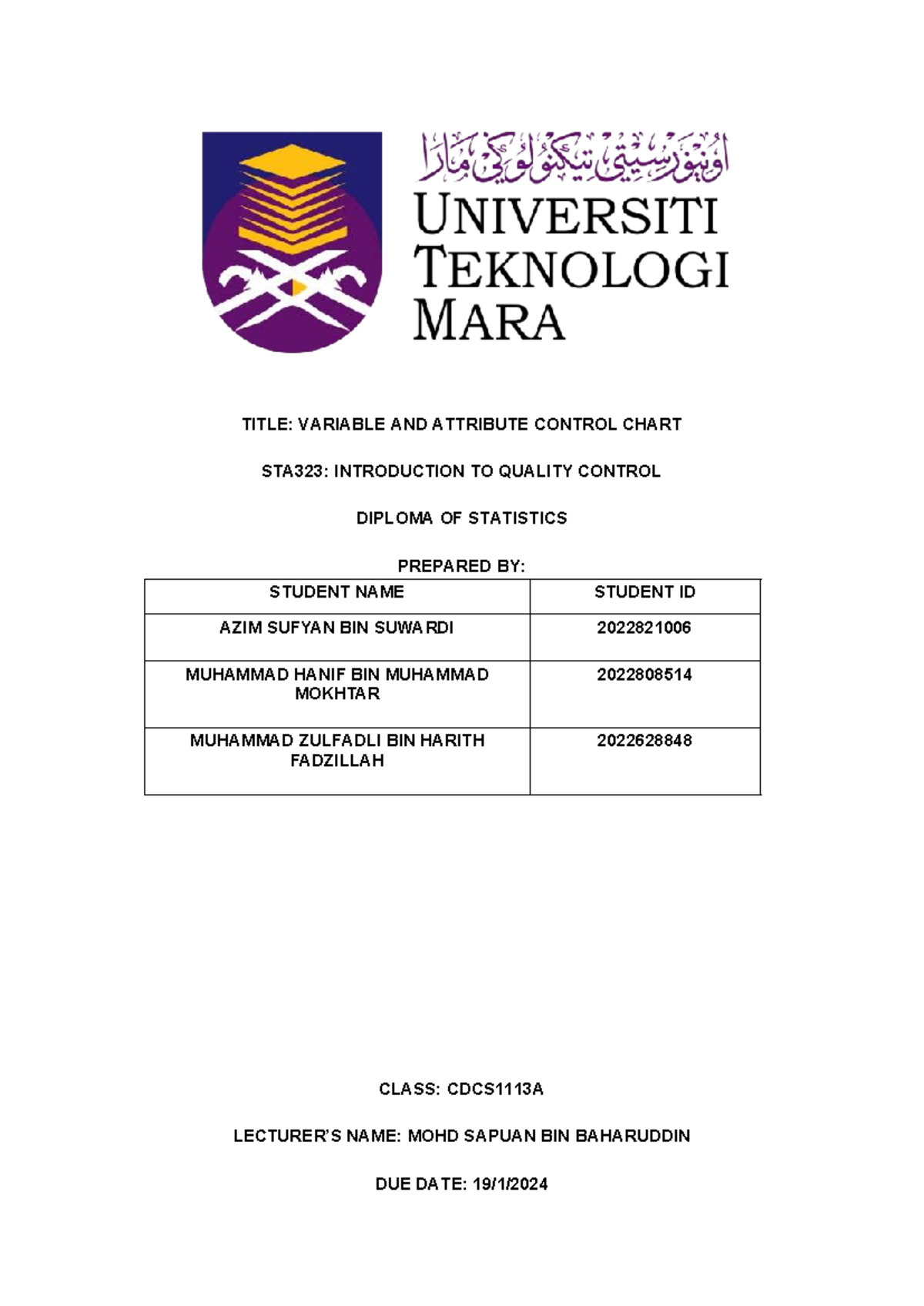 Control Chart Analysis for Quality Control - STA323 Final Assignment ...