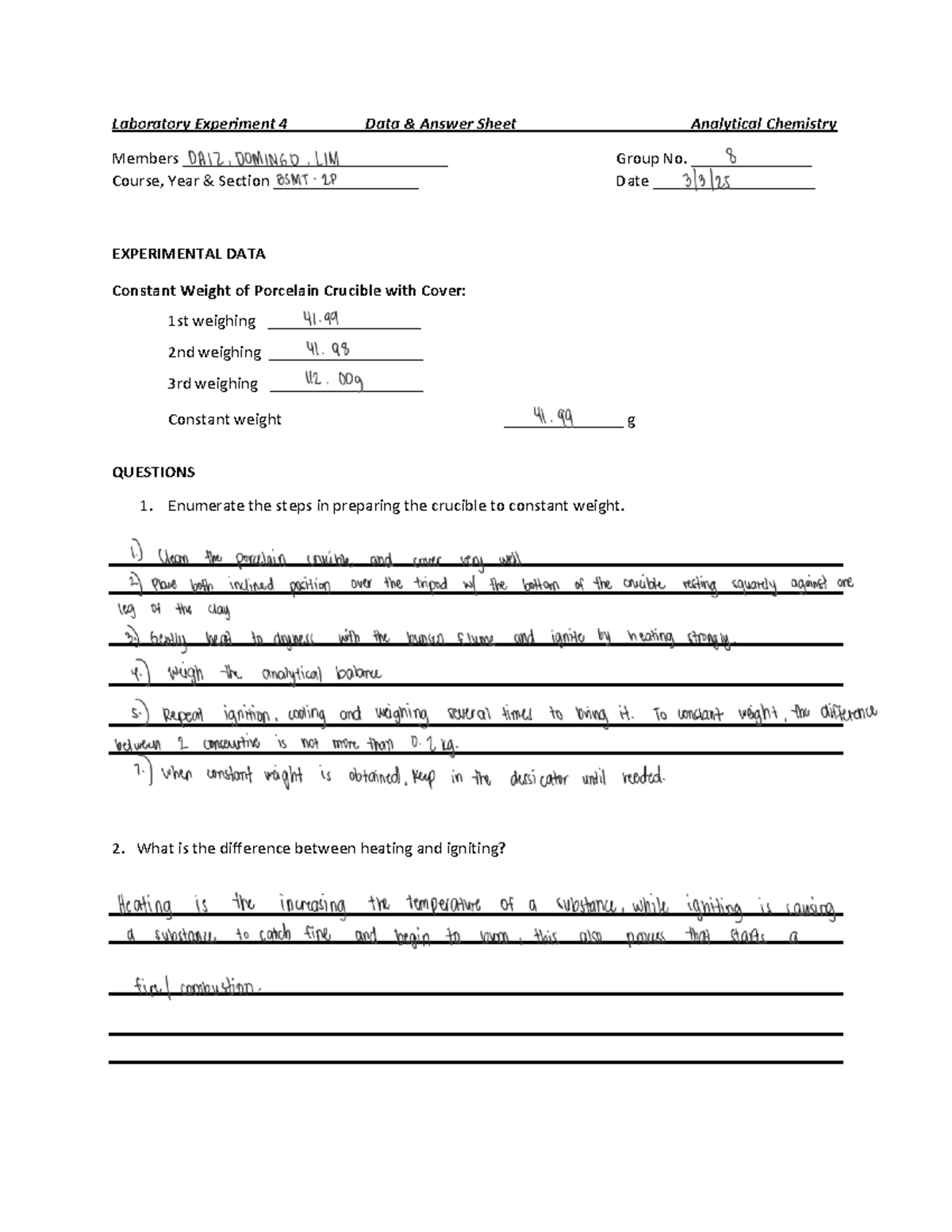 Lab+Exp+4+DATA+%26+ Answer+ Sheet - Laboratory Experiment 4 Data ...