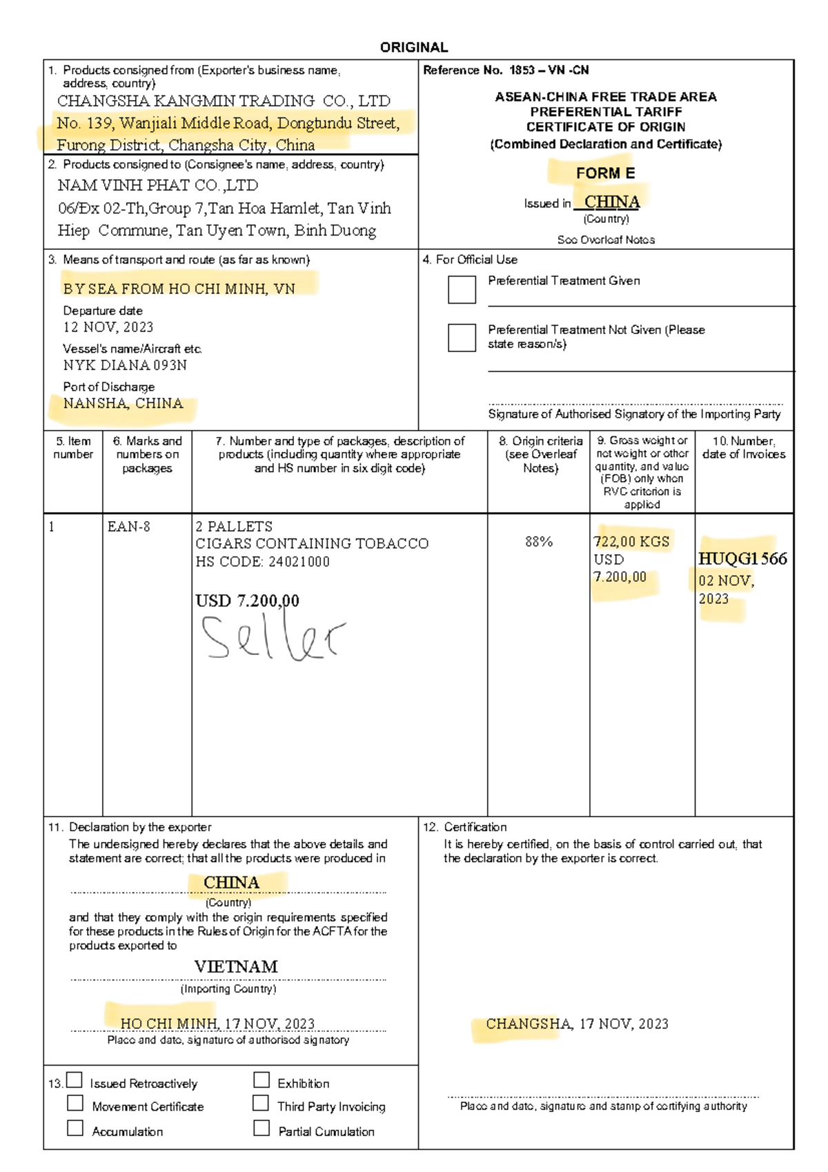 CO FORM E - Preferential Tariff Certificate of Origin for Trade - Studocu