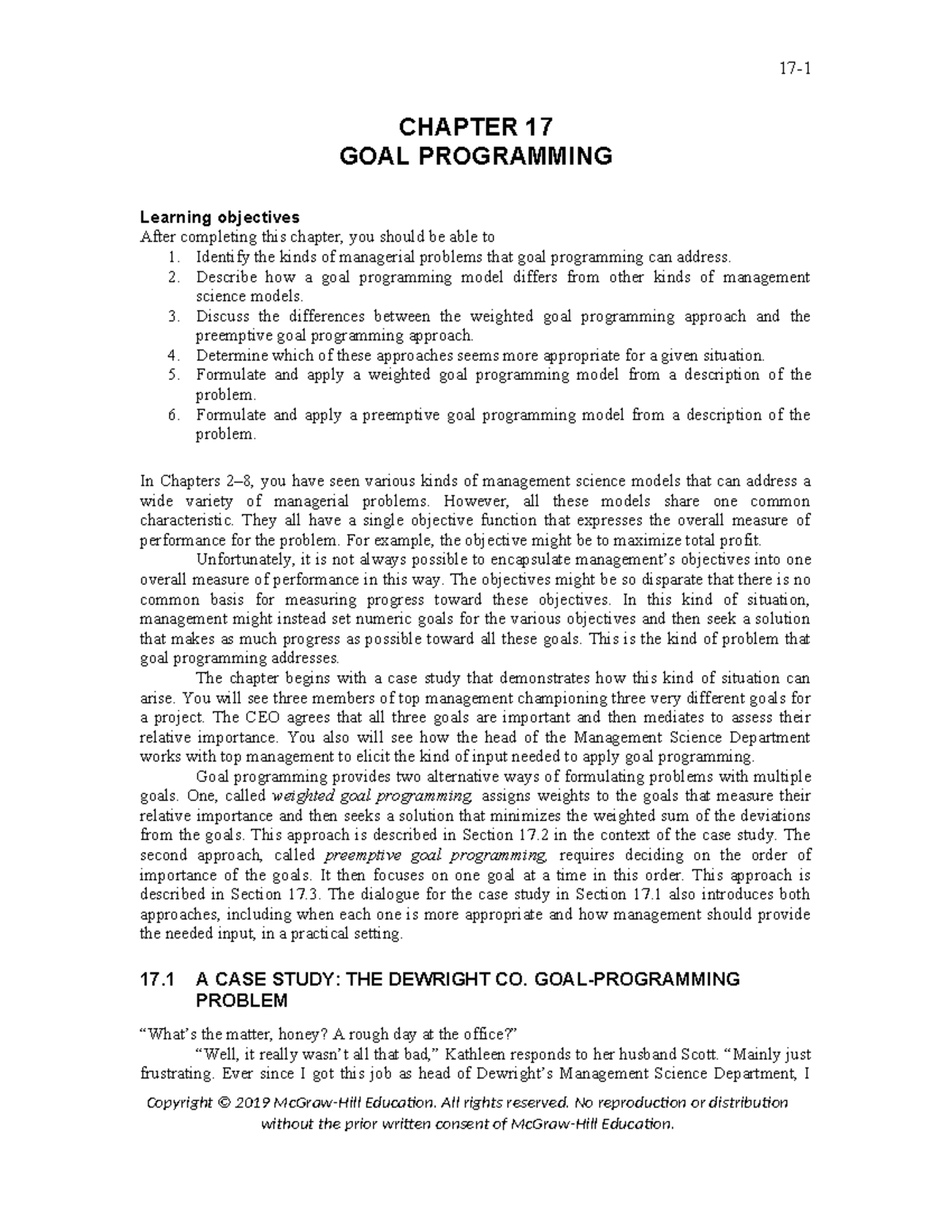 CHAPTER 17 GOAL PROGRAMMING: Understanding Weighted and Preemptive ...
