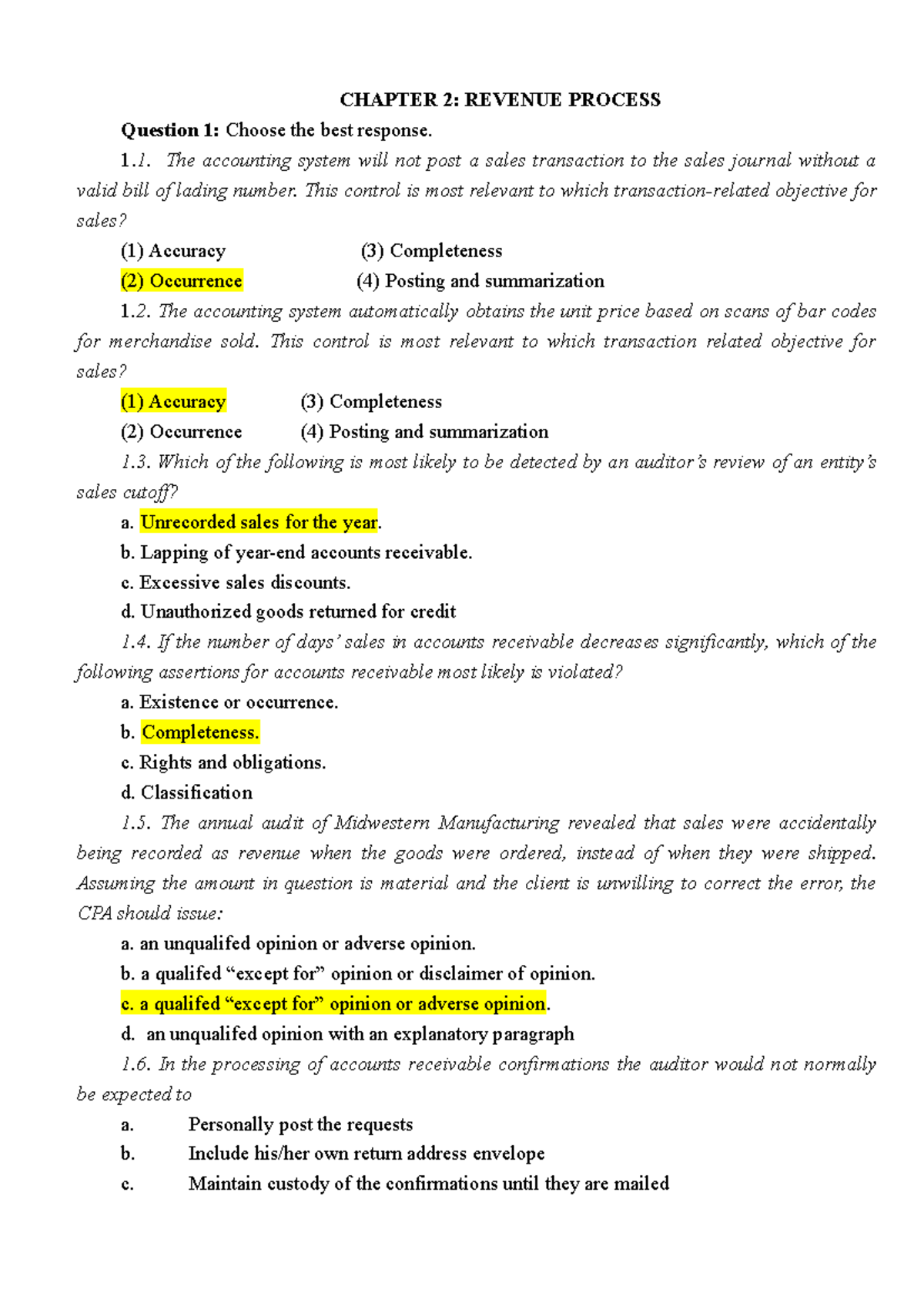 CHAPTER 2: REVENUE PROCESS - Key Concepts and Control Questions - Studocu