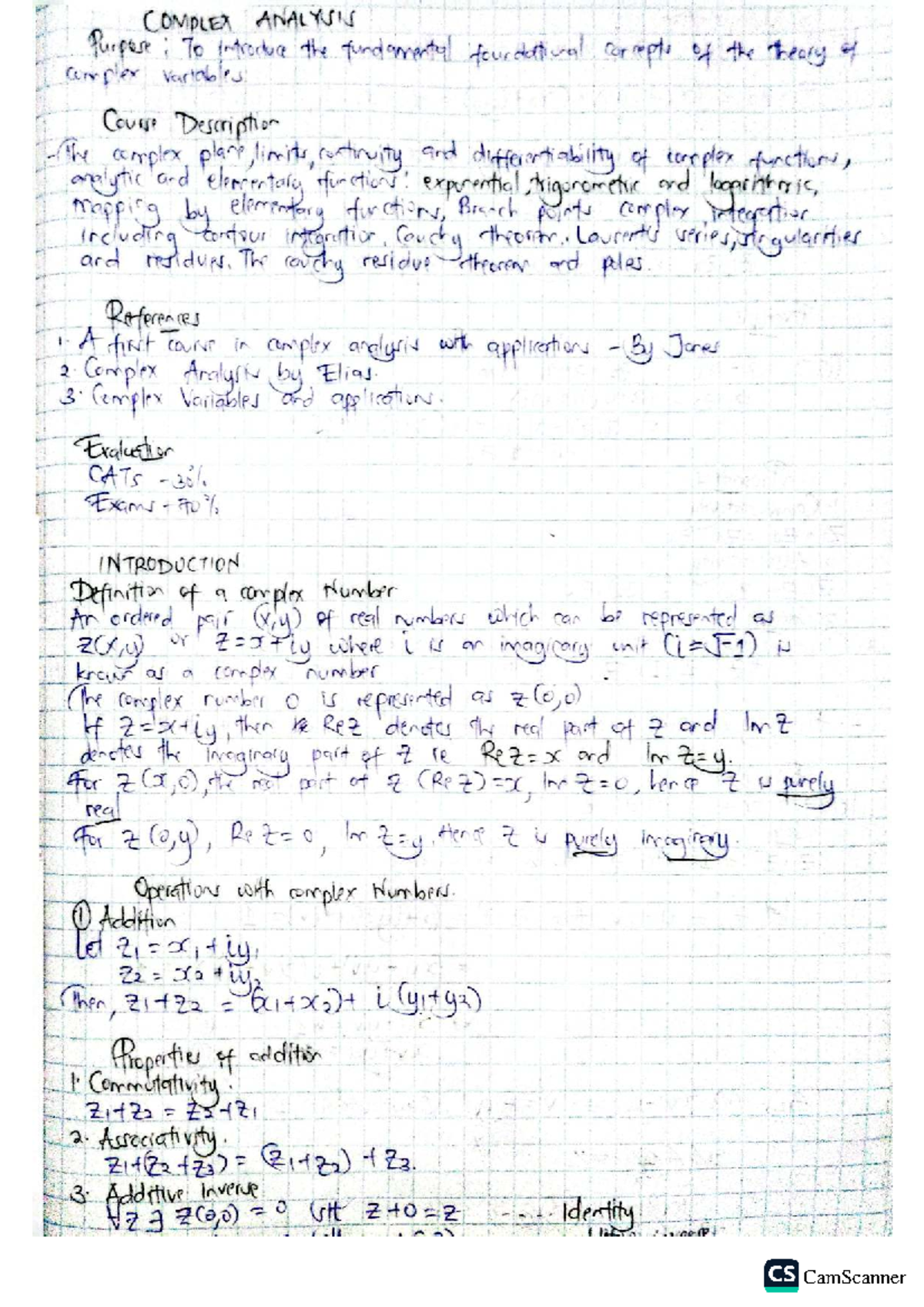 Complex Analysis - Revision Notes for Course CS 70 - Studocu