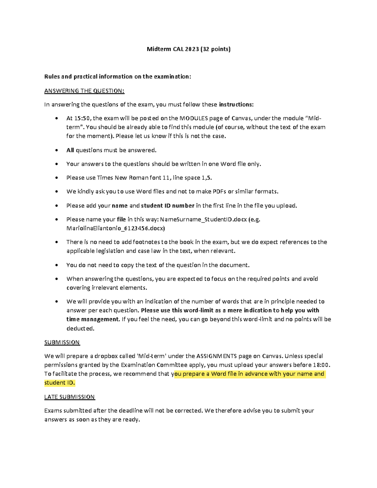 Midterm Exam Instructions & Guidelines for CAL 2023 - Studeersnel