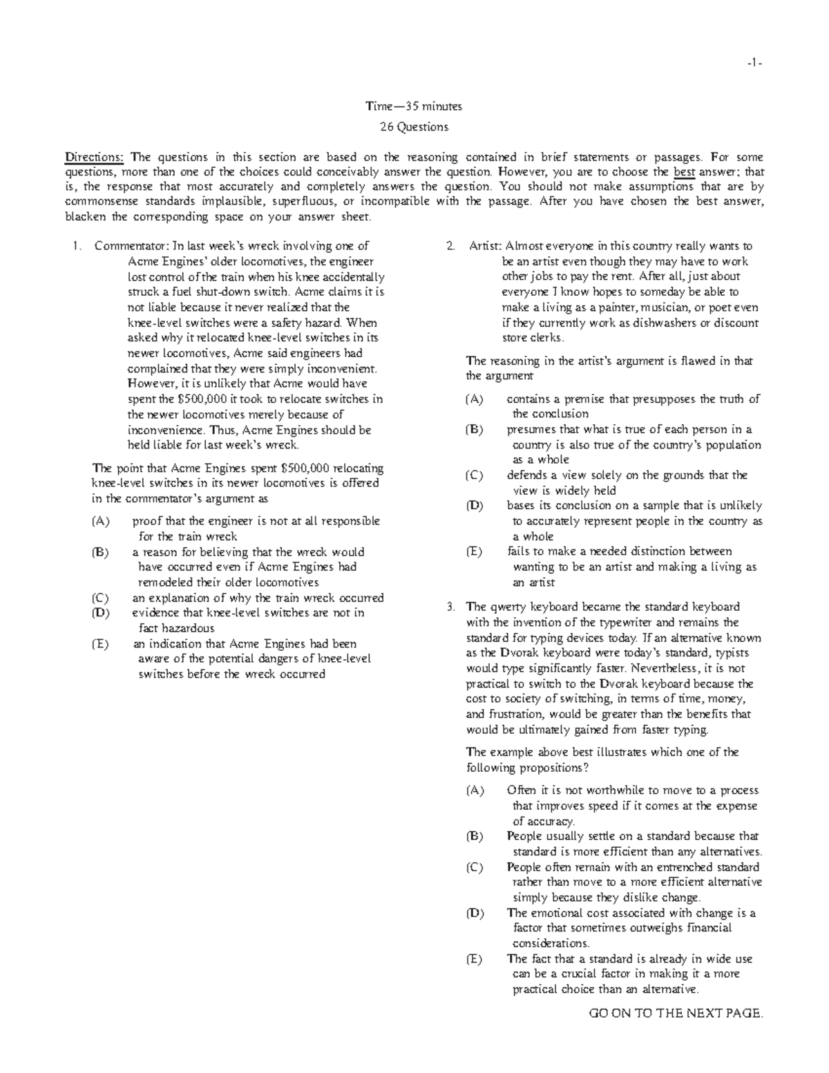 Section 5 Logical Reasoning of the June 2011 LSAT - Time—35 26 ...
