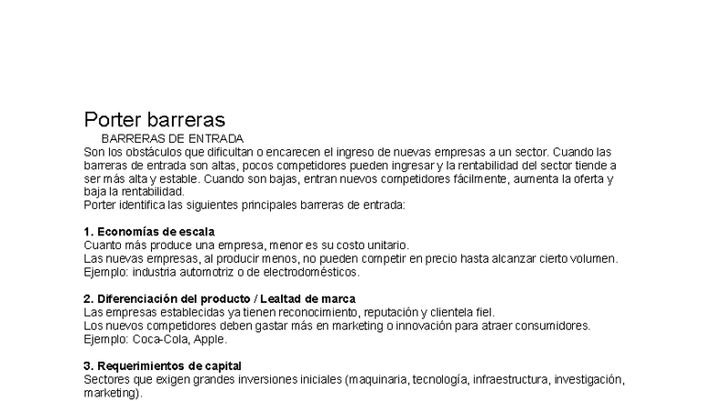 Barreras de Entrada y Salida según Porter: Análisis Completo - Document Preview
