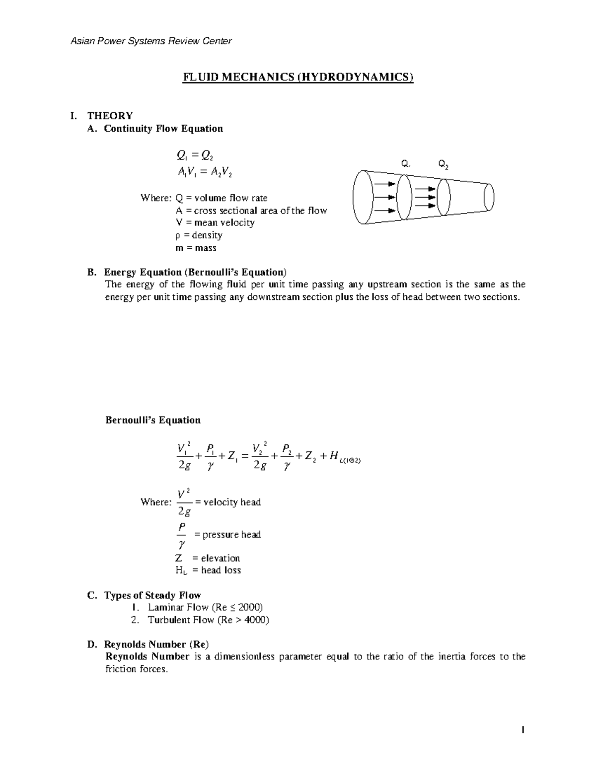 Fluid Mechanics (Hydrodynamics) I: Key Concepts and Equations - Studocu