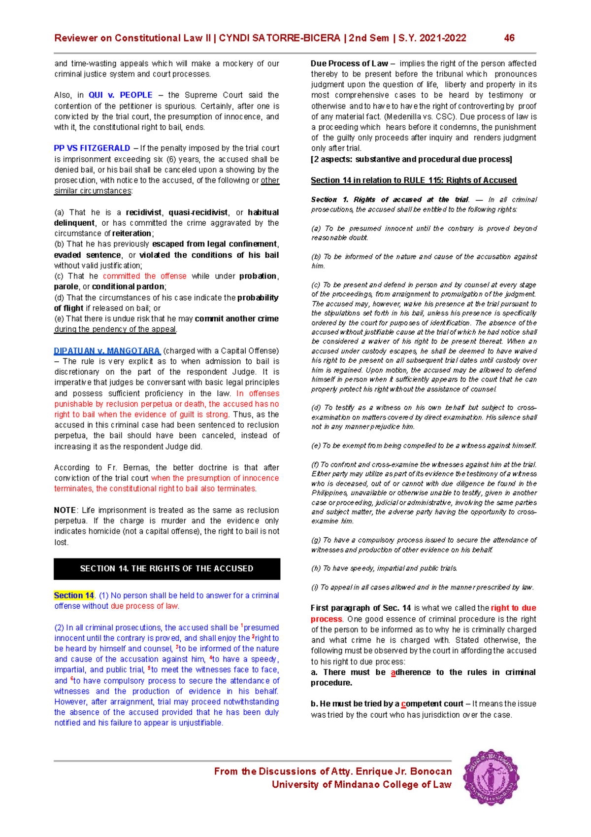 Constitutional Law II Reviewer: Key Concepts and Case Summaries for ...
