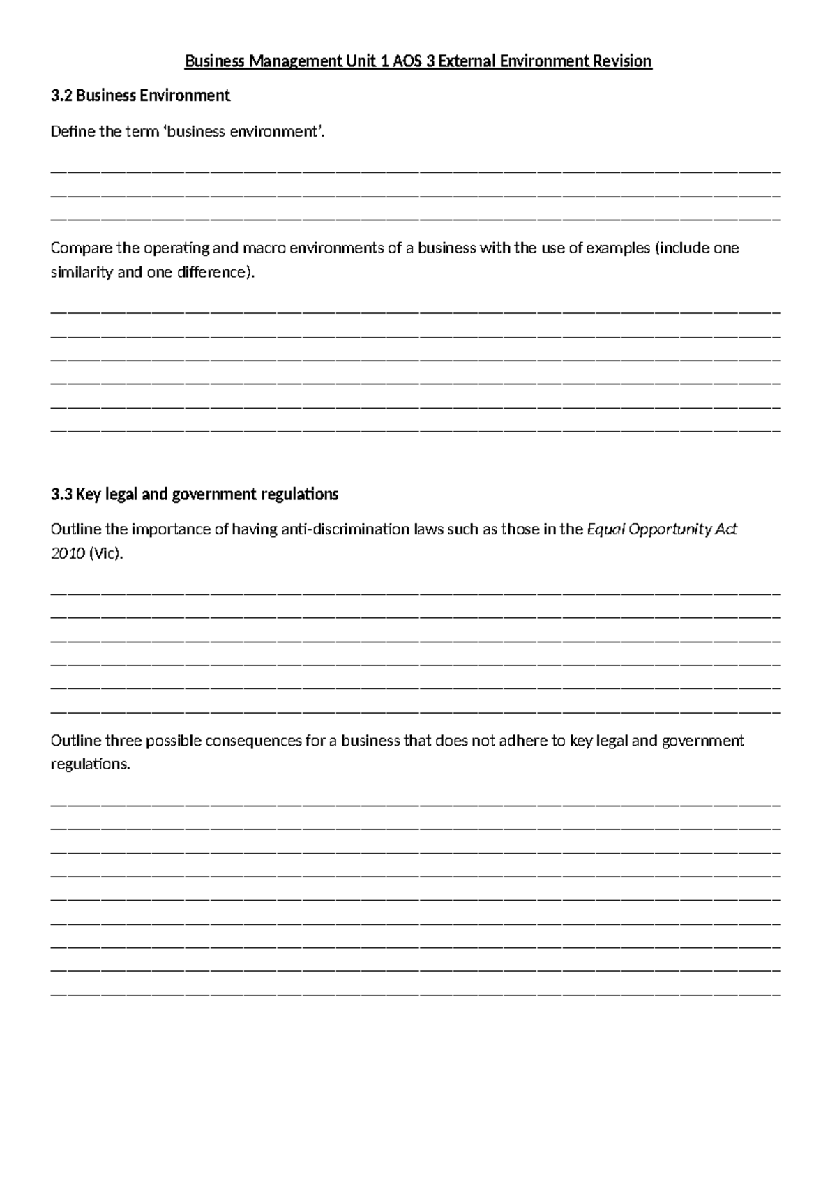 Unit 1 AOS 3 Business Management SAC Revision Notes - Studocu