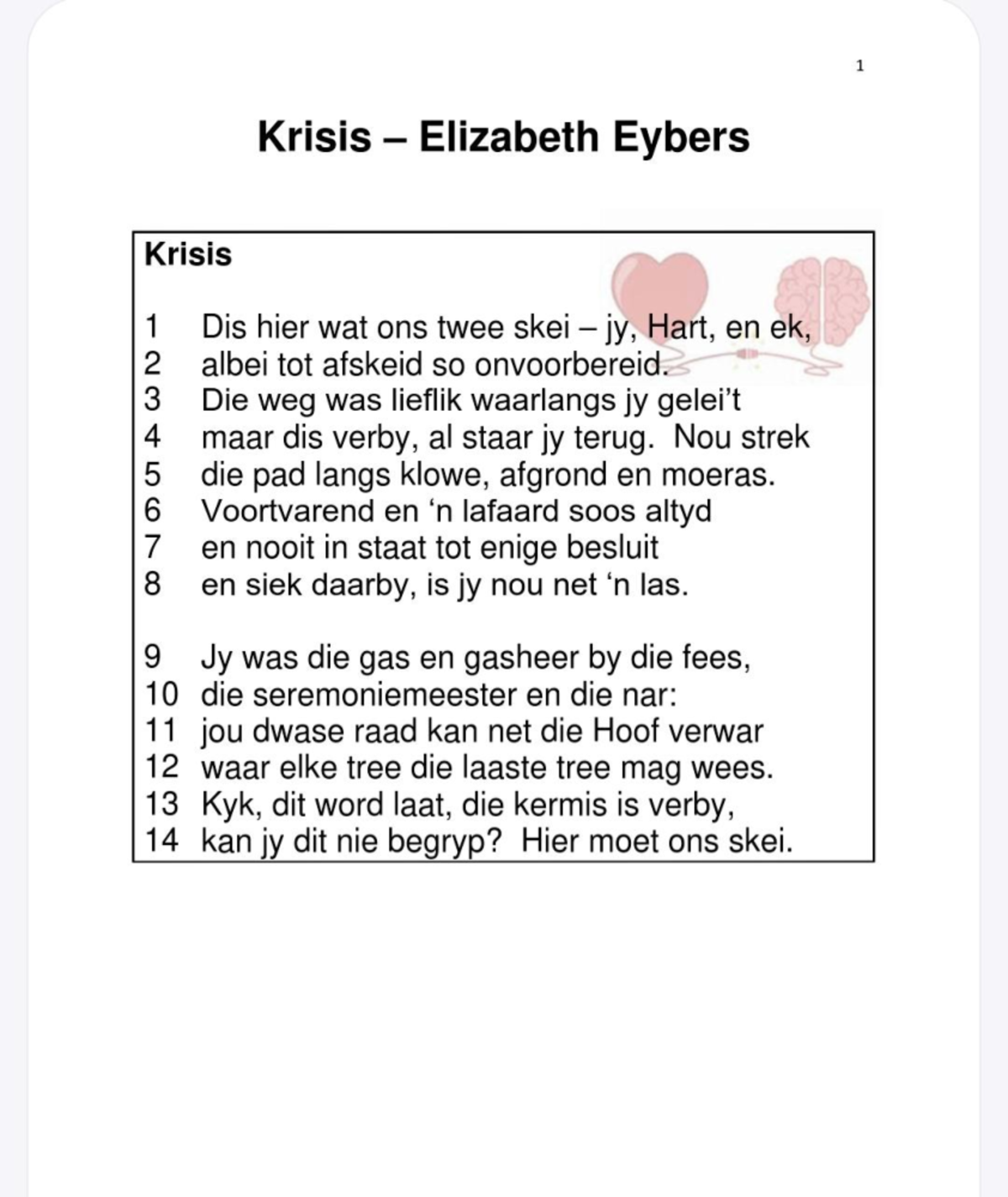 Afrikaans Poetry Study Notes - EAT 12 Final Exam Preparation - Studocu