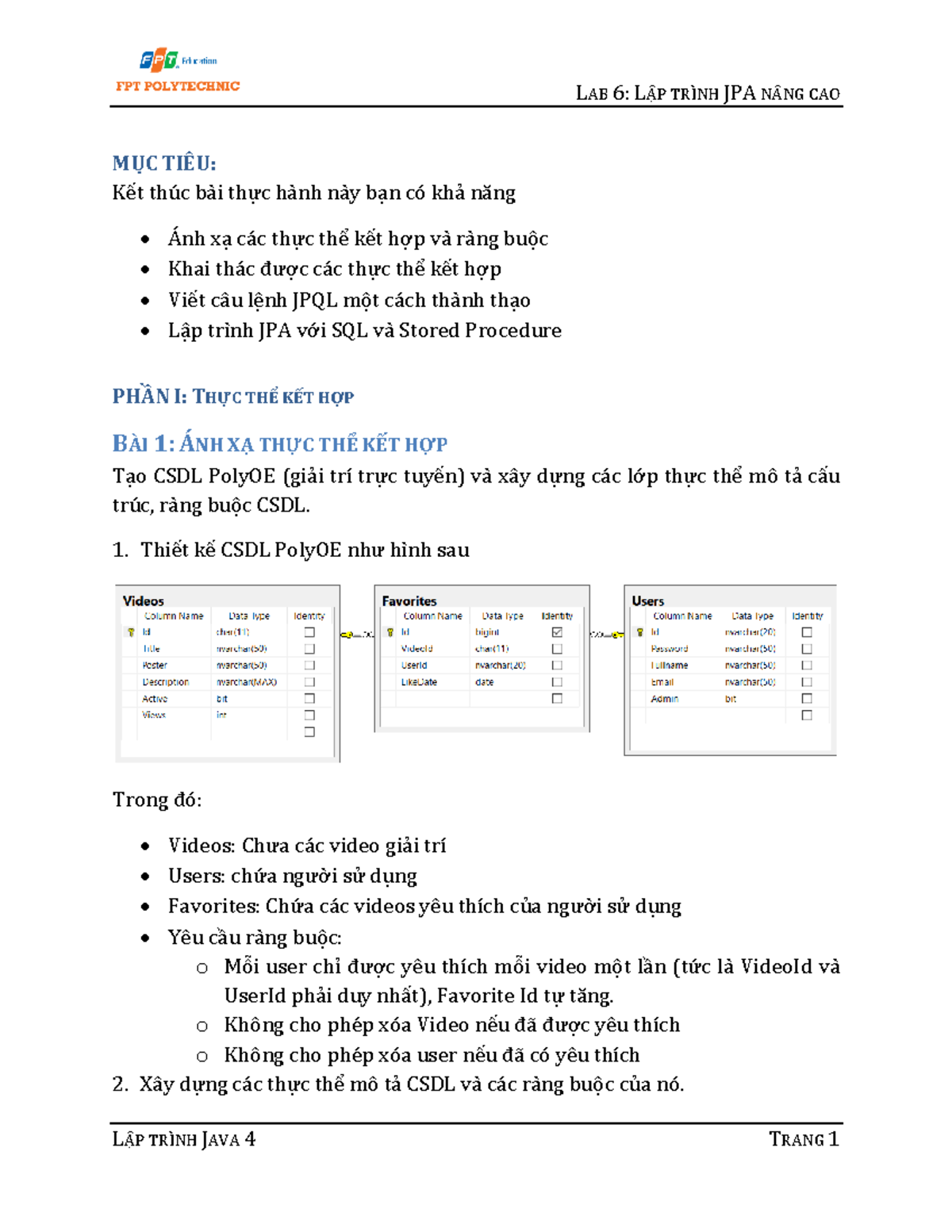 Lab6 - Advanced JPA - nothing - MỤC TIÊU: Kết thúc bài thực hành này ...