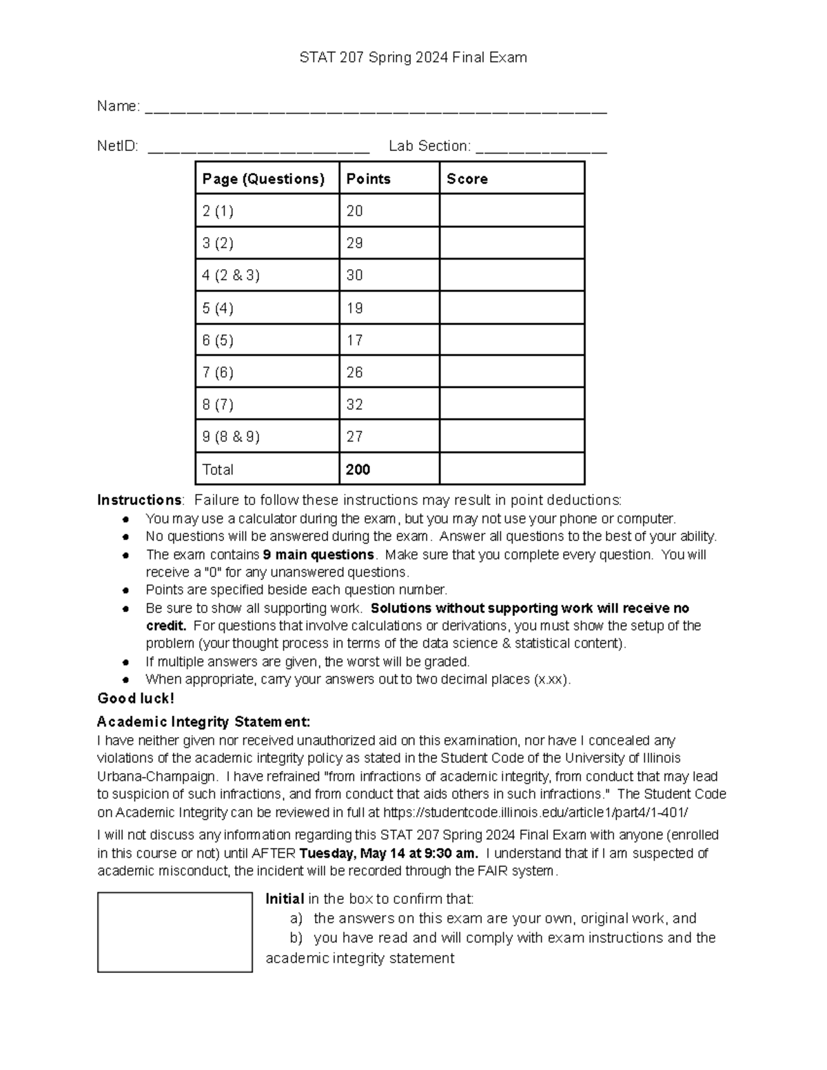 STAT 207 Spring 2024 Final Exam Solutions and Key Insights - Studocu