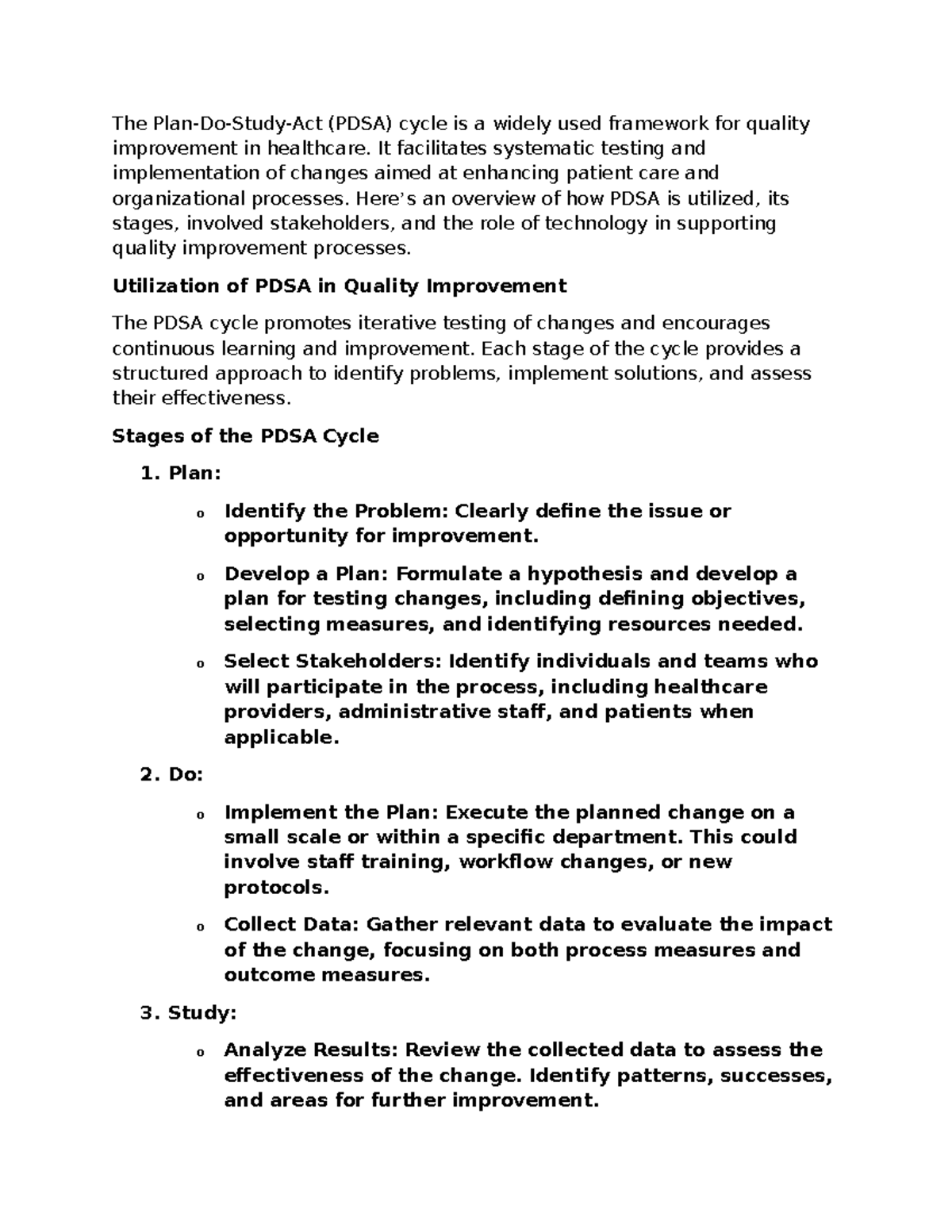IHP-430 Week 7-1 Discussion - Utilizing PDSA for Quality Improvement ...