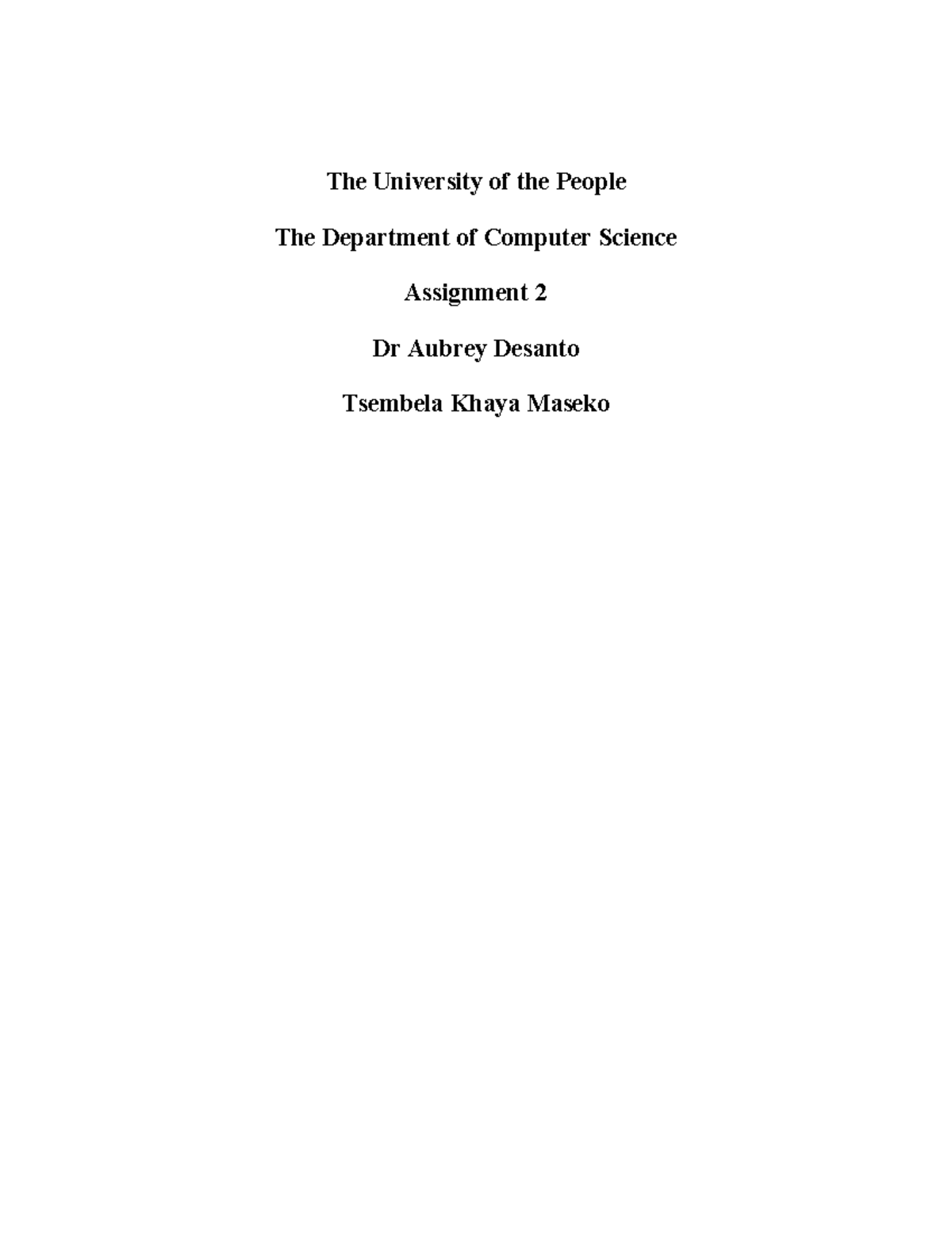 Programming Assignment 2 - The University of the People The Department ...