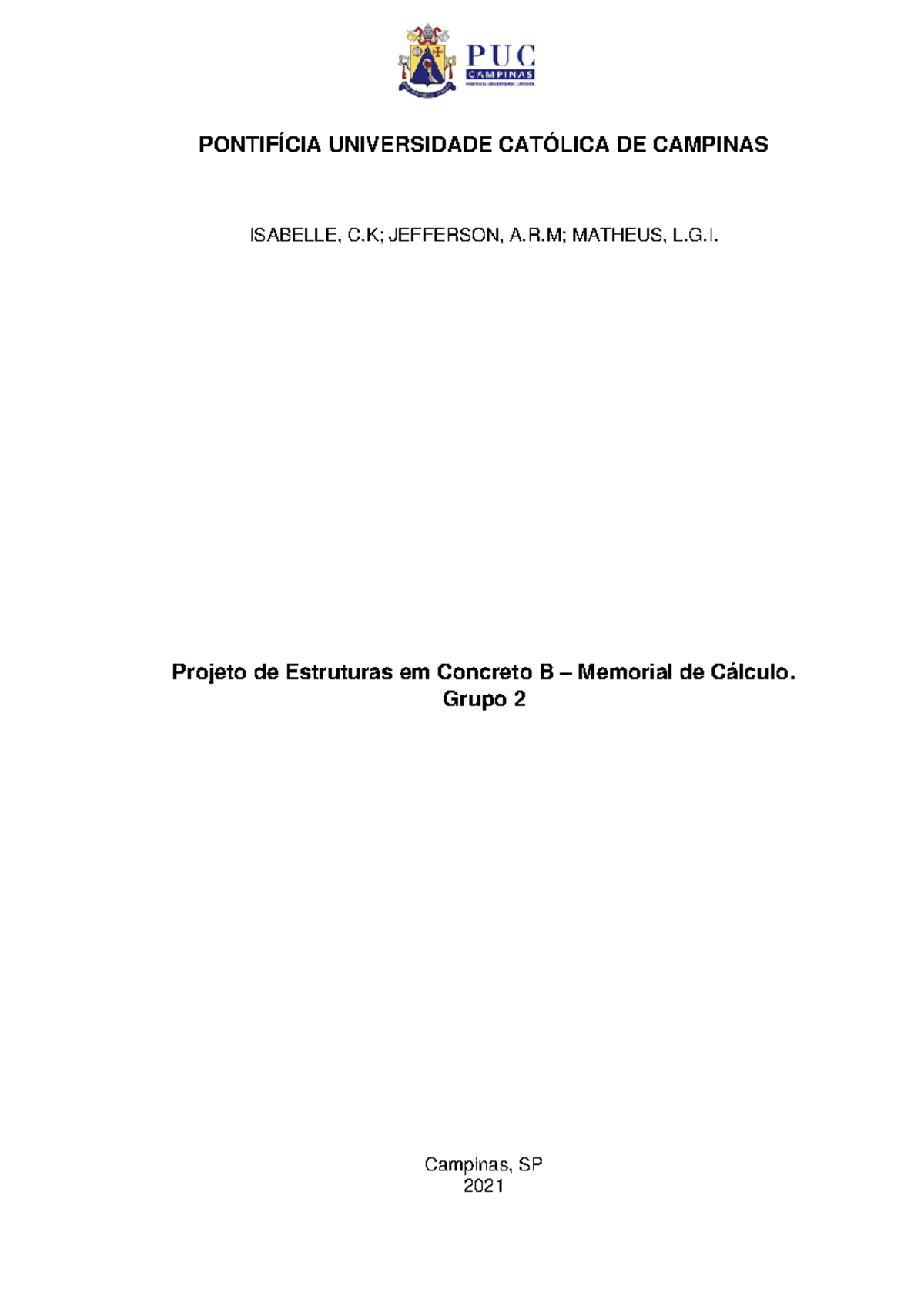 Projeto em Estruturas em Concreto B - Memorial de Cálculo (2021) - Document Preview