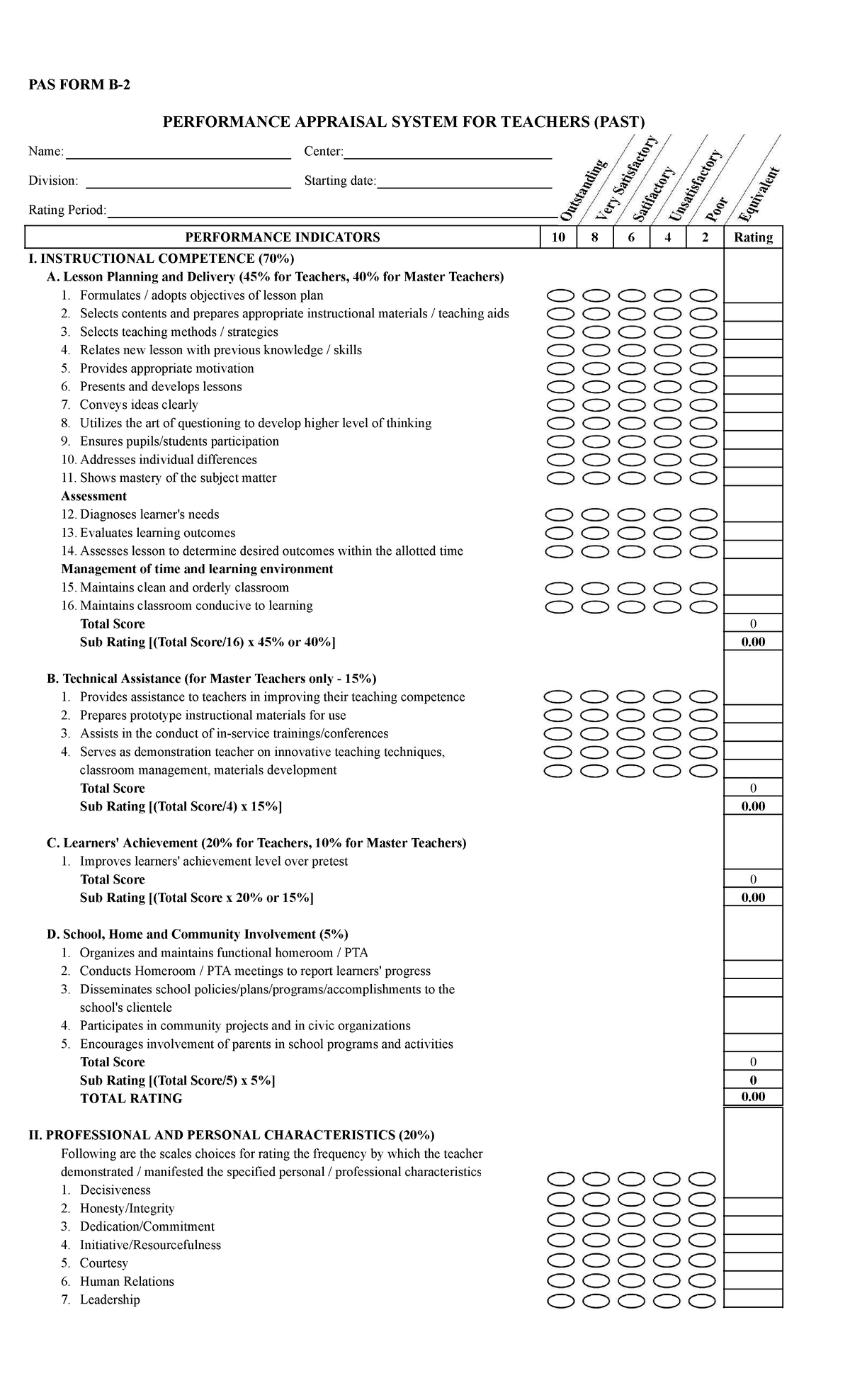 PAS FORM: End-of-Year Performance Appraisal for Teachers (PAST) - Studocu