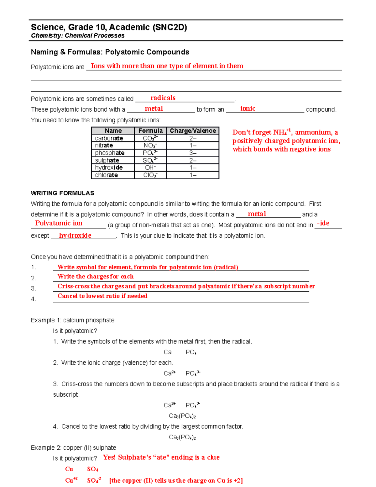 Formulas With Polyatomic Ions Worksheet