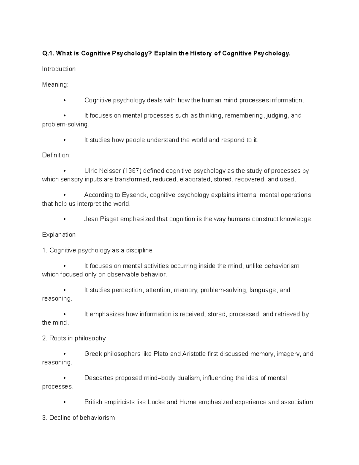 Cognitive Psychology (PSY101) - Key Concepts and Methods Overview - Studocu