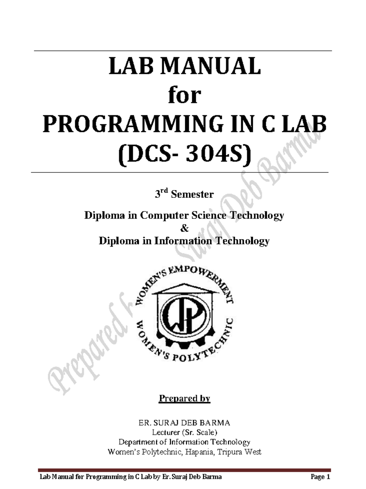 Lab Manual for Programming in C (304S) - 3rd Semester Diploma - Studocu