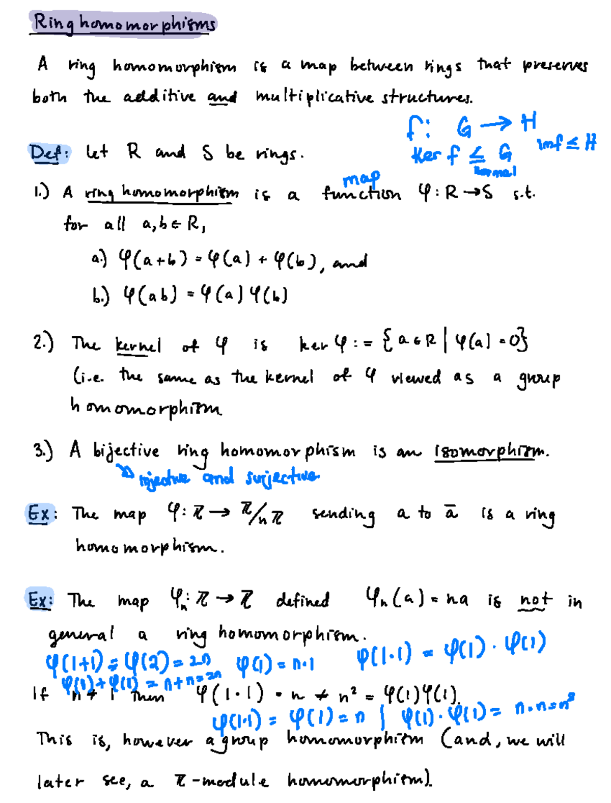 Ring Homomorphisms and Quotient Rings: Section 21 Notes - Studocu