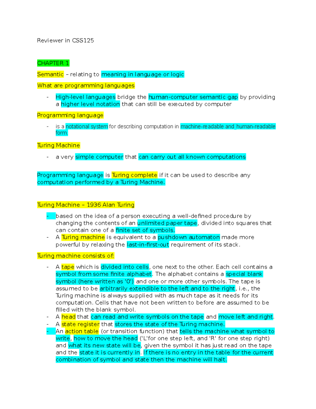 CSS125 Reviewer: Chapter 1 & 2 Overview on Programming Languages - Studocu