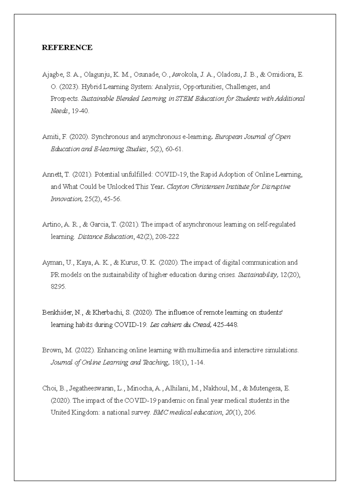 COM Reference: Analysis of Hybrid Learning Systems and Their Impact ...