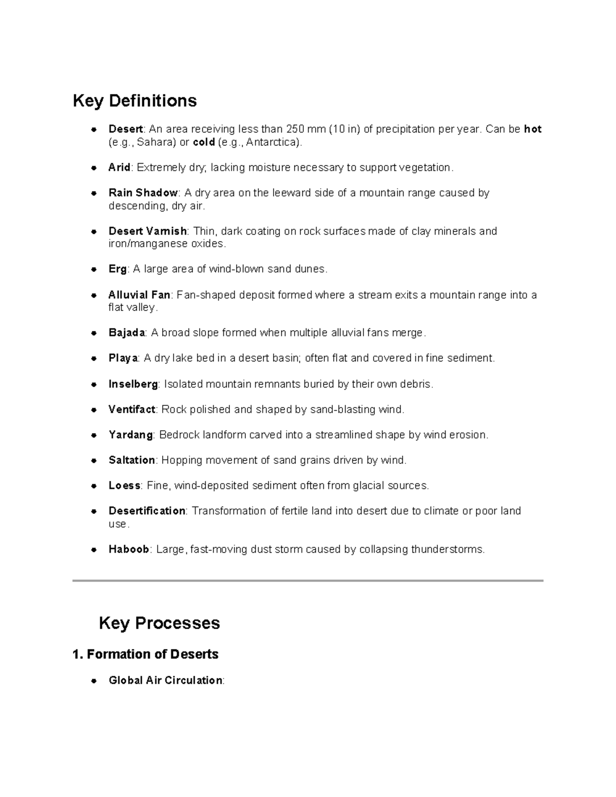 Chapter 13 Summary: Key Definitions and Processes of Deserts - Studocu