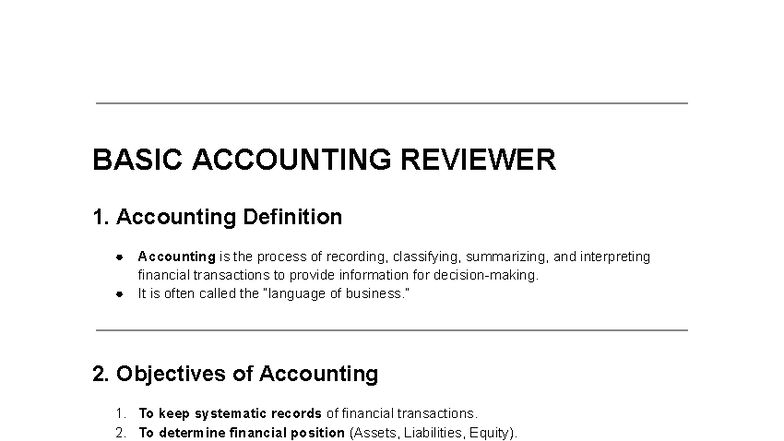 BASIC ACCOUNTING REVIEWER: Key Concepts & Terms - Studocu