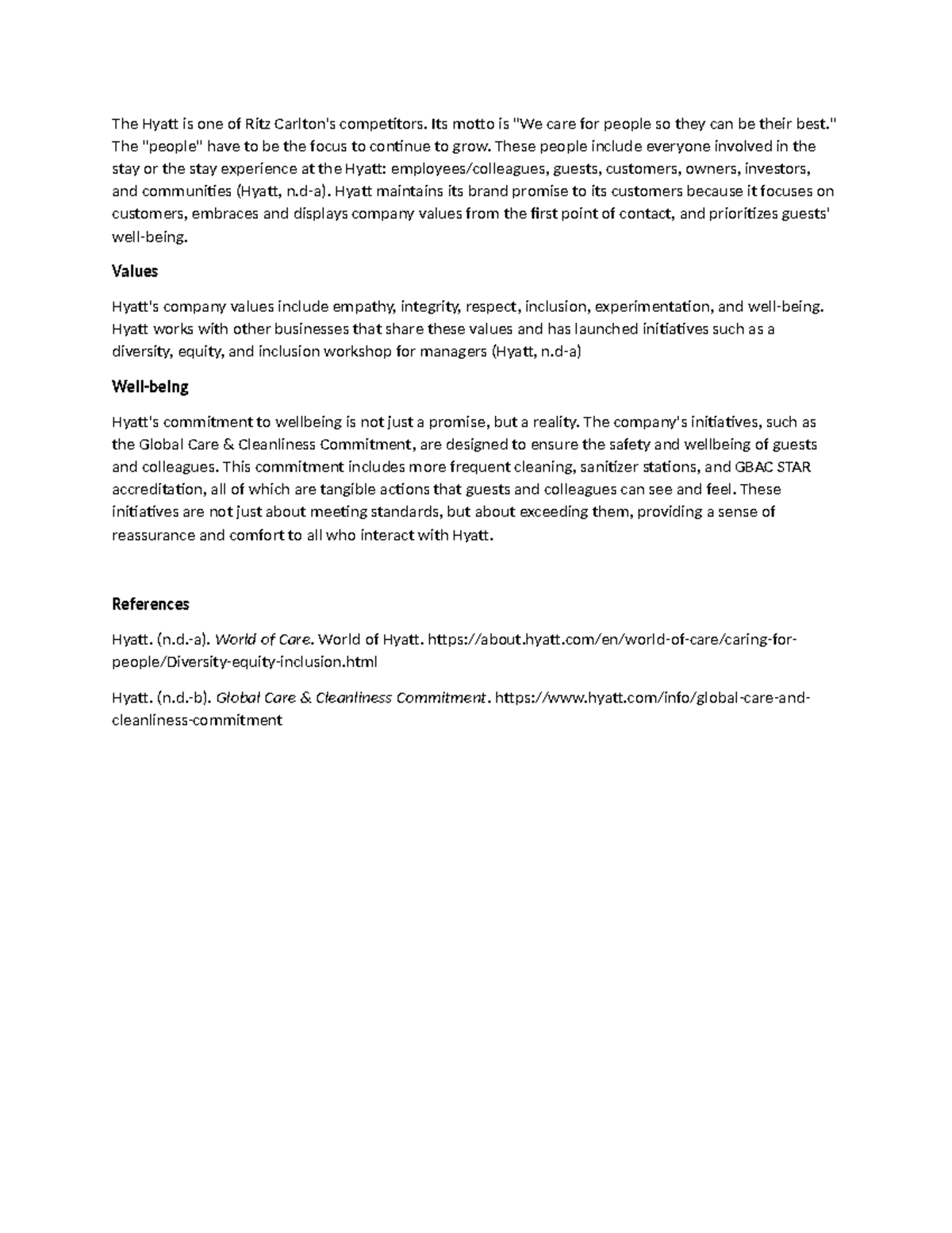 Unit V Discussion on Hyatt's Commitment to People and Well-being - Studocu