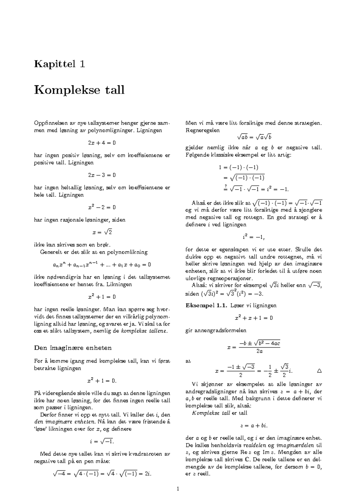 Komplekse Tall: Introduksjon og Grunnleggende Operasjoner - Studocu