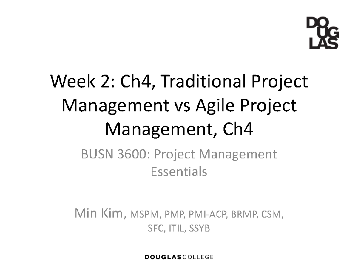 BUSN 3600: Project Management Essentials - Week 2 Lecture Notes - Studocu