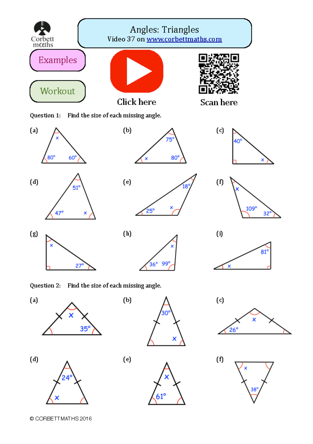 Angles in a triangle pdf1 - ! Angles: Triangles Video 37 on ...