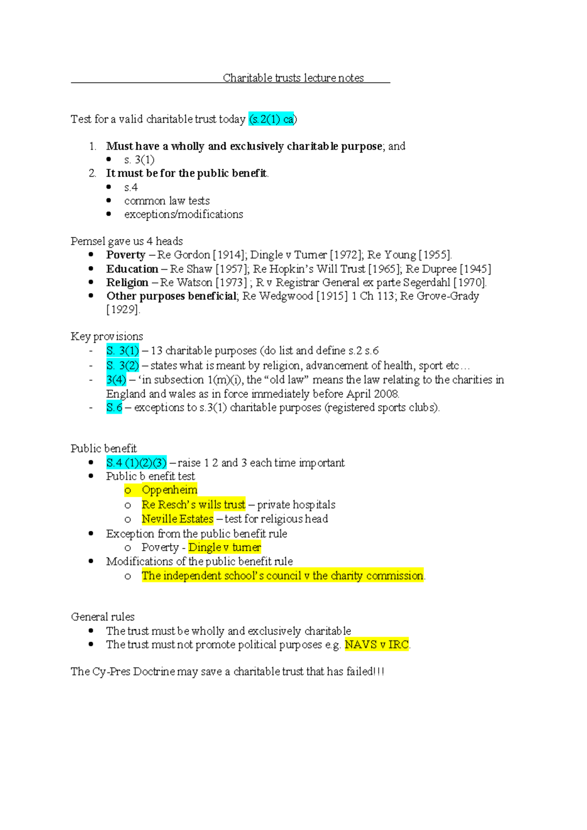Charitable Trusts Lecture Notes: Key Provisions & Case Law Analysis ...