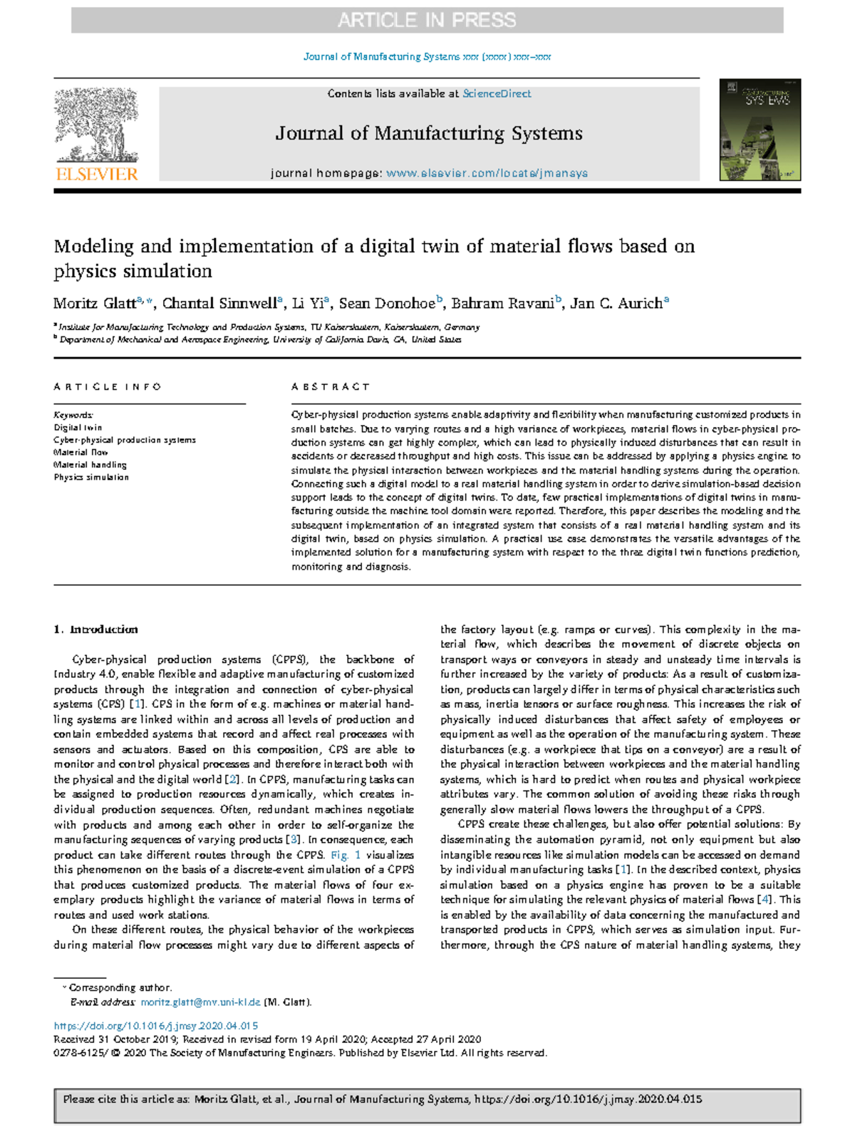 Modeling a Digital Twin for Material Flows in CPPS Based on Physics ...