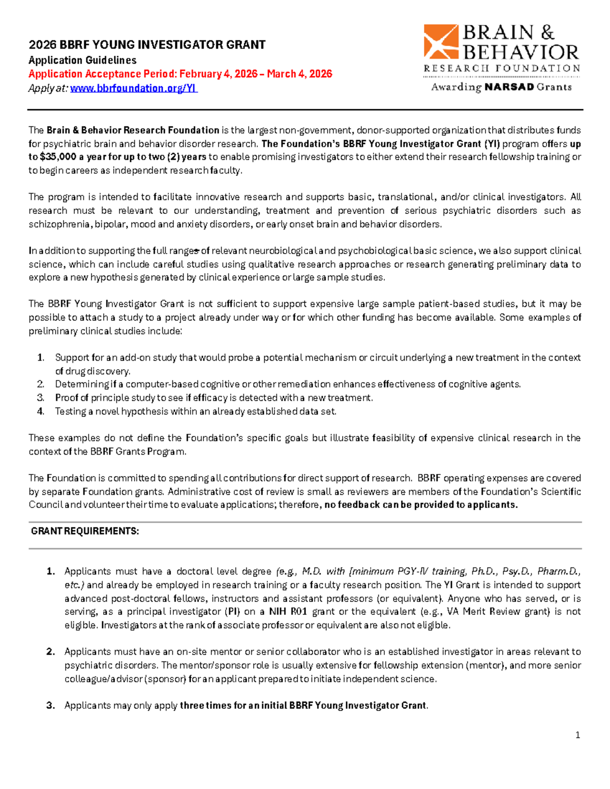 2026 BBRF Young Investigator Grant Application Guidelines - Studocu
