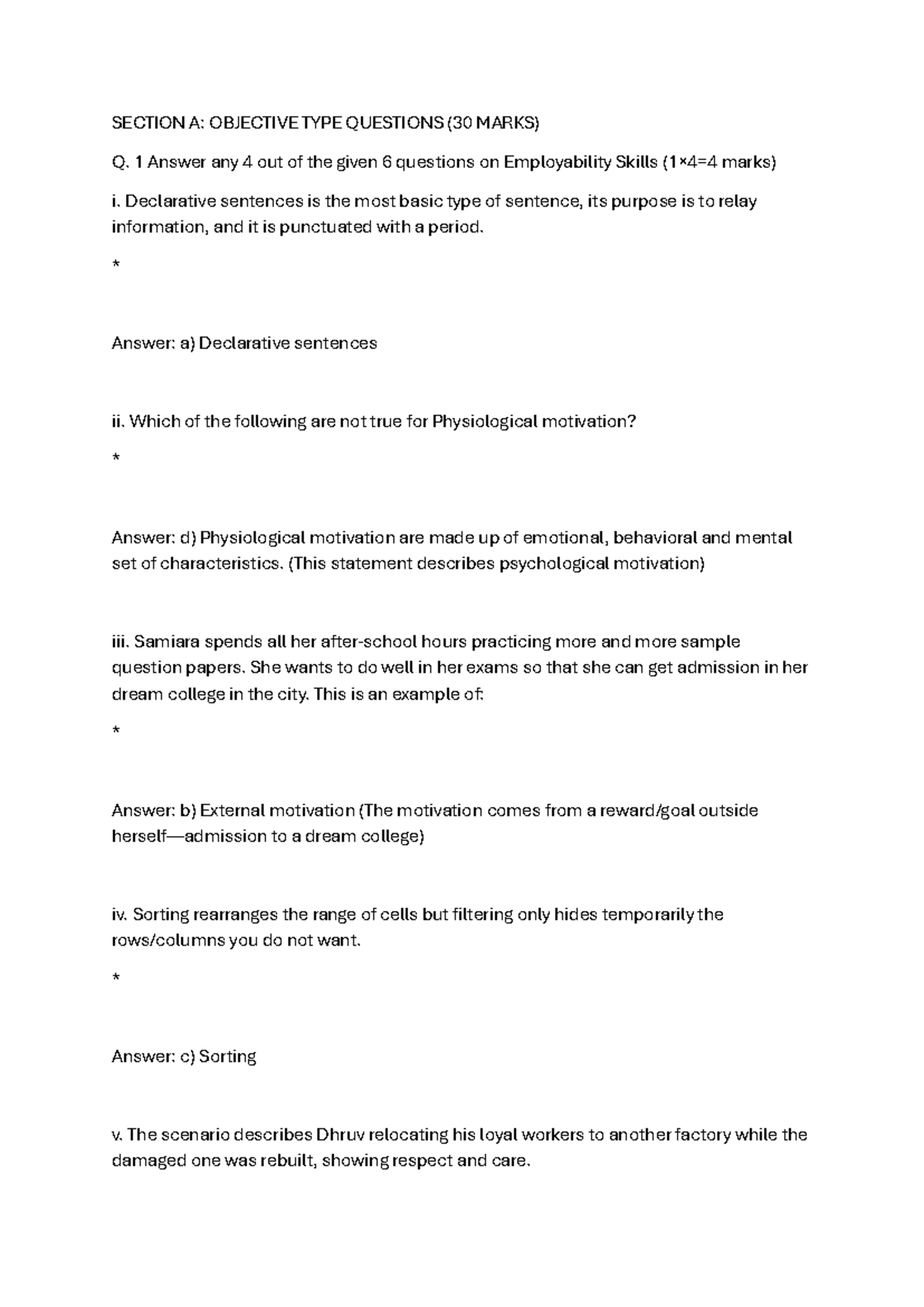 Employability Skills Quiz (30 Marks) - Objective & Subjective Questions ...
