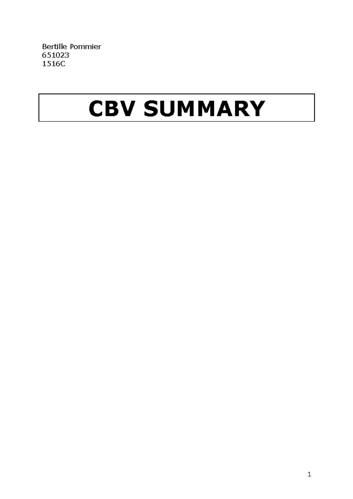 CBV HTH Summary Notes: Business Value Creation Concepts - Studeersnel