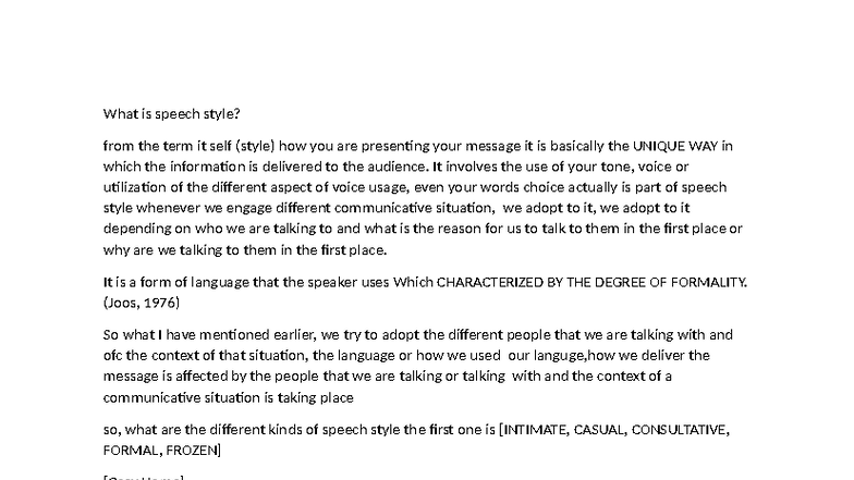 Speech Style: Understanding Communication in Oral Contexts (OC 101 ...