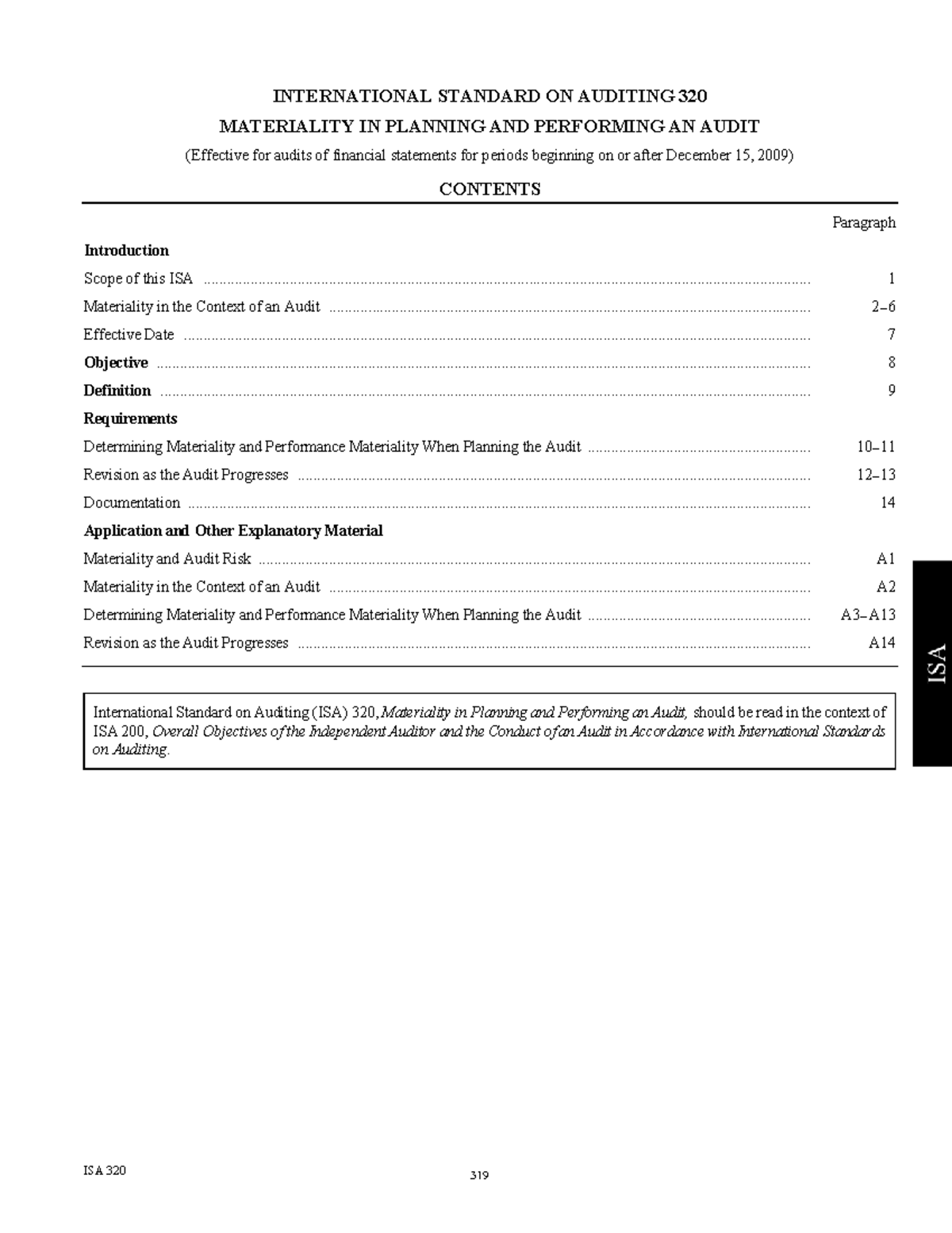 ISA 320: Materiality in Planning & Performing an Audit - Studocu
