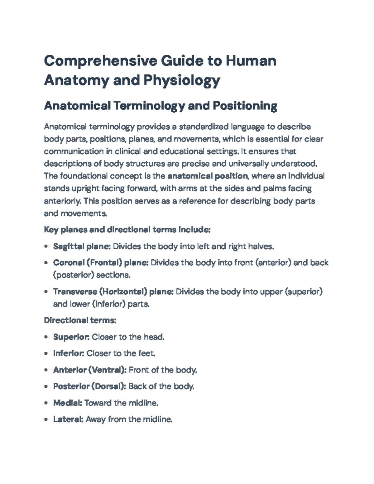 Comprehensive Guide to Human Anatomy & Physiology (ANAT 101) - Studocu